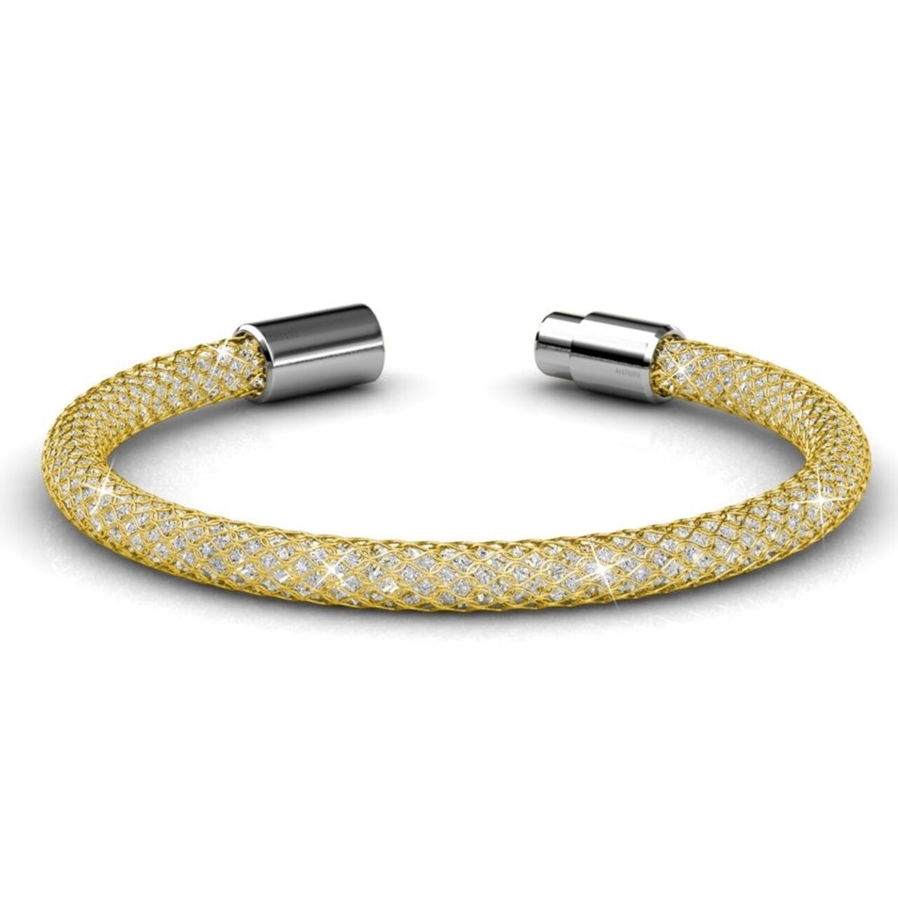 Matashi 7" 18K Gold Plated Mesh Bangle Bracelet with Magnetic Clasp and fine Crystals by